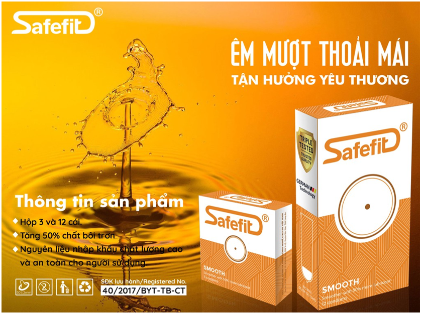 Bao cao su mỏng Nhiều chất bôi TRƠN - SafeFit Smooth - 12 chiếc - 3 chiếc