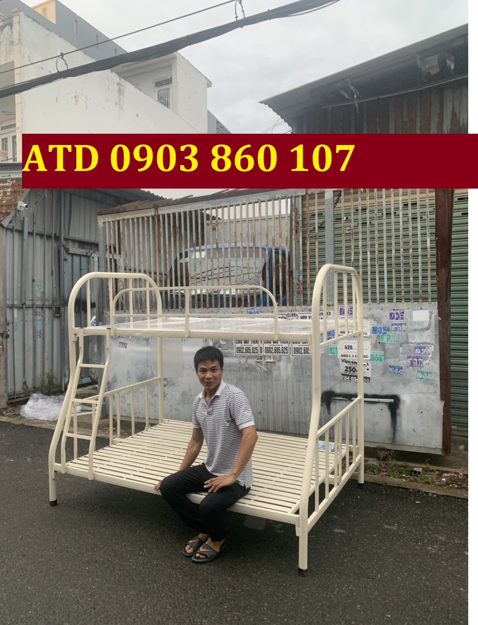 Giường ngủ 2 tầng sắt ống tròn cho gia đình người lớn