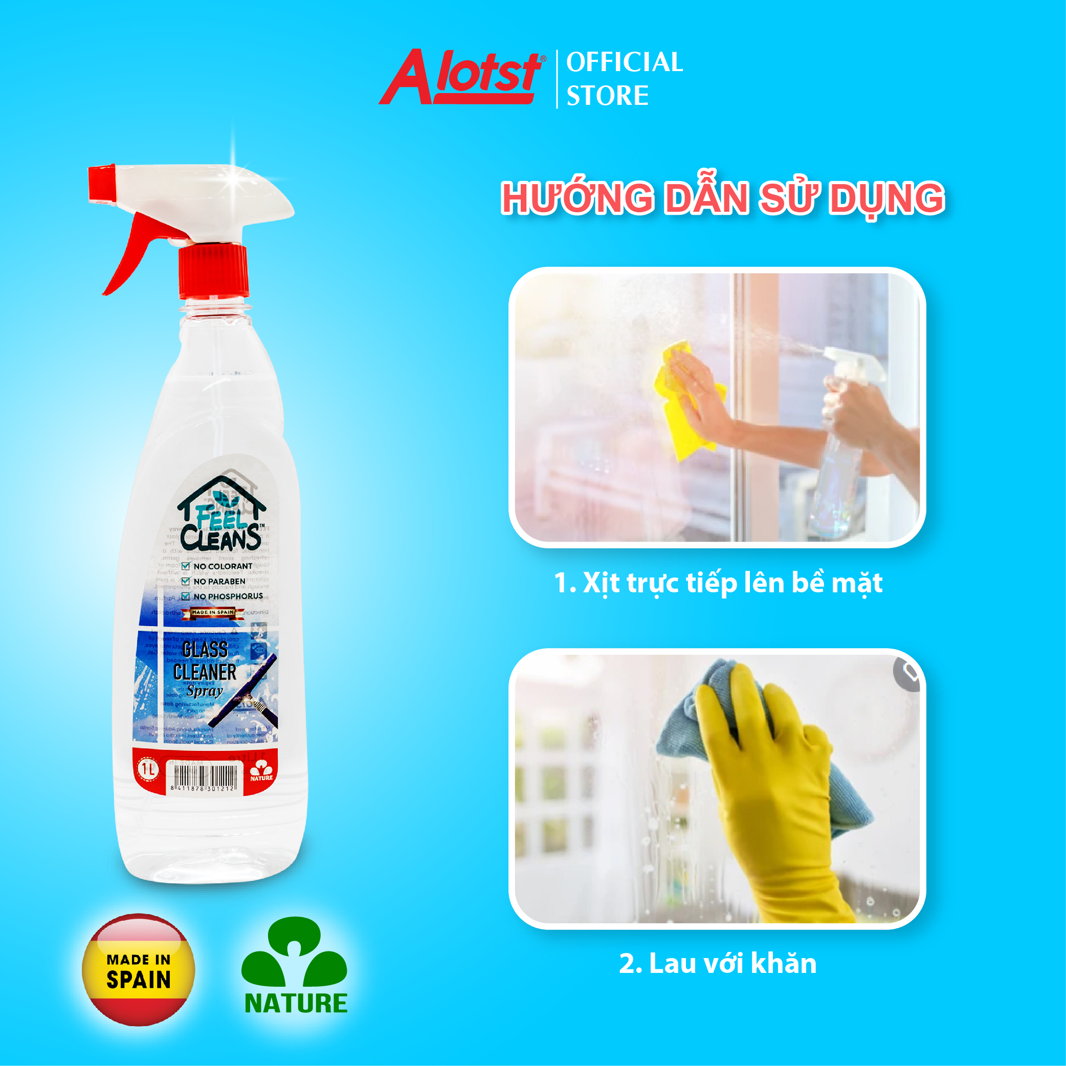 Nước lau xịt kính FeelCleans 1 Lít