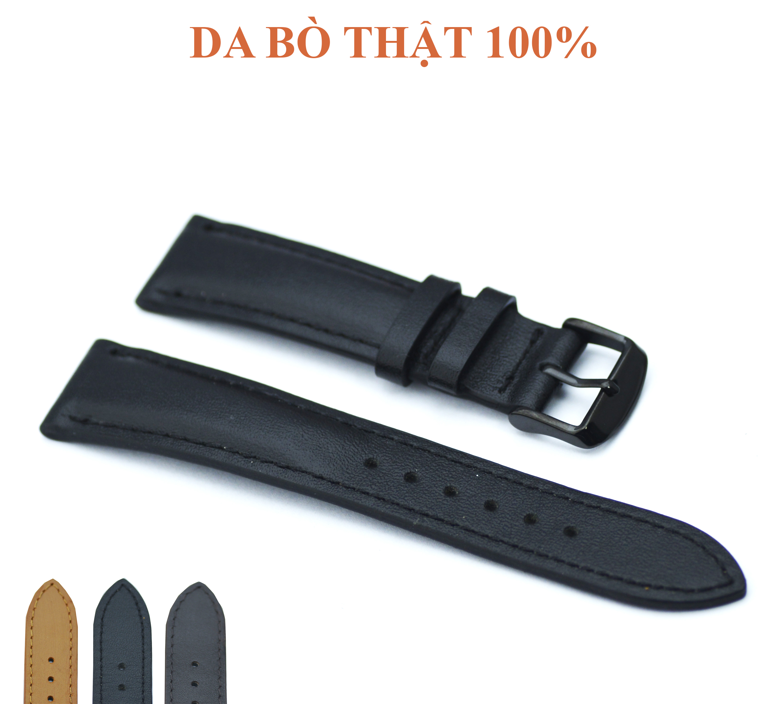[100% Da bò thật] Dây đồng hồ da bò thật BO-19 mẫu khóa cài size 16 18 20 22 tặng chốt lò xo