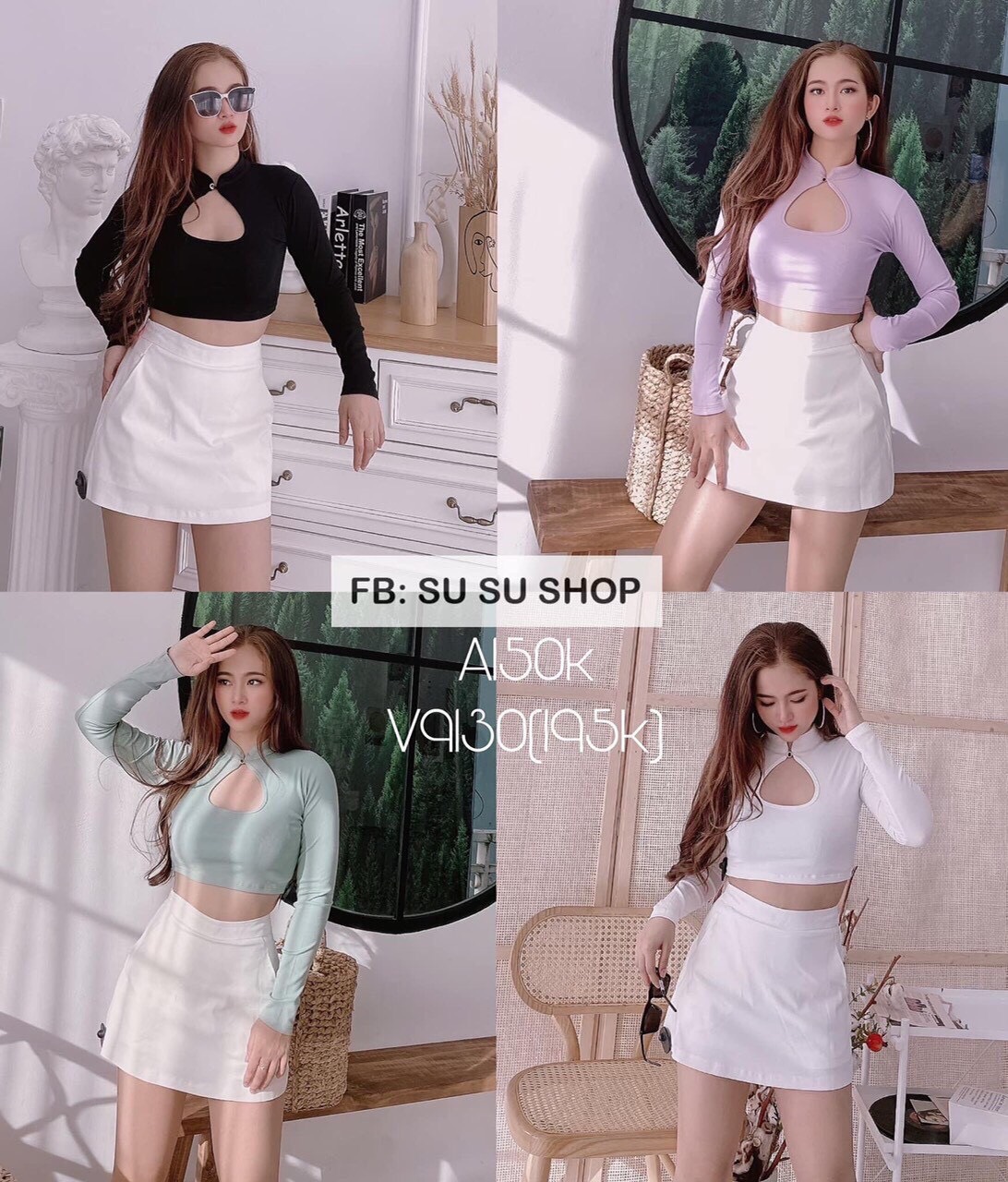 Áo Borip Crotop Khoét Ngực Cổ  Sườn Xám Tay Dài Phong Cách TTSA0597
