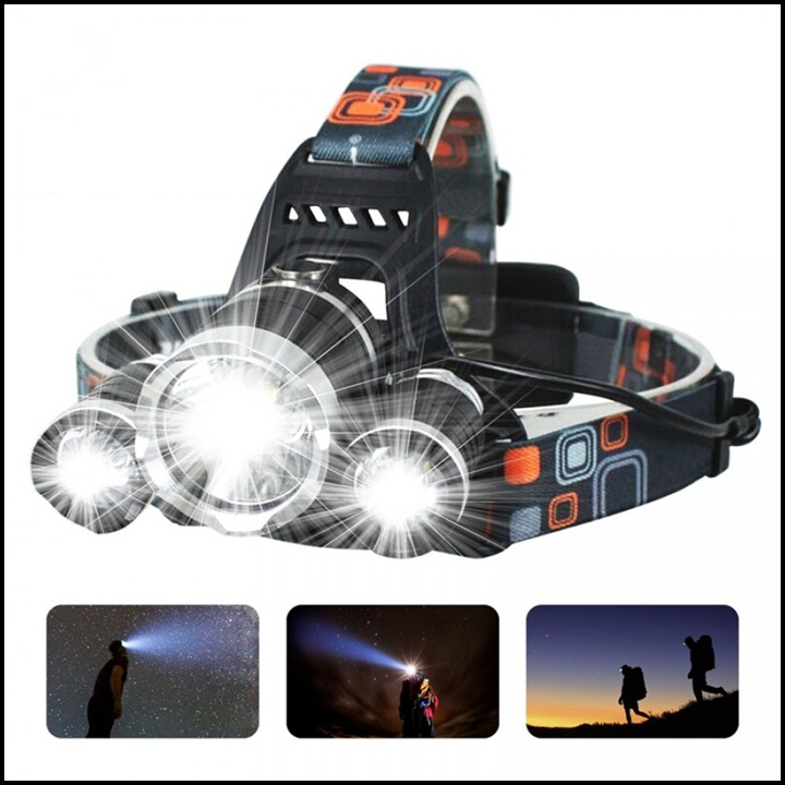 Đèn pin đội đầu siêu sáng - Đèn Pin Led Siêu Sáng Đội Đầu 3 Bóng Nhiều Chế độ ,tặng kèm pin và sạc