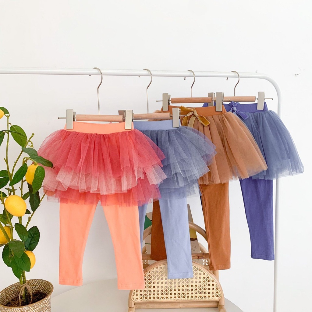 Quần legging pha chân váy ren bồng (có kèm video)