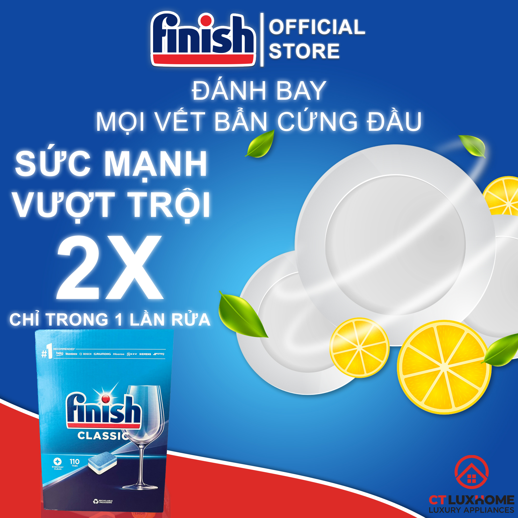 Viên rửa chén bát Finish Classic PowerBall 110 viên [2 chức năng]