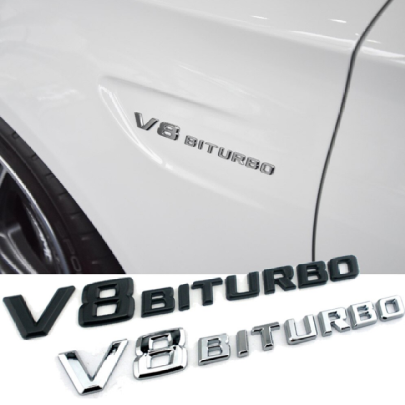 Decal tem chữ V8-Biturbo dán hông xe ô tô, xe hơi cao cấp Mercedes (Chất liệu nhựa ABS, kích thước 19* 2.3cm)