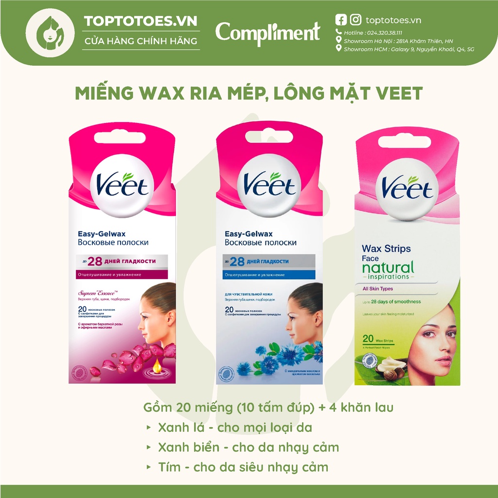 Miếng wax ria mép, lông mặt Veet & Velvet