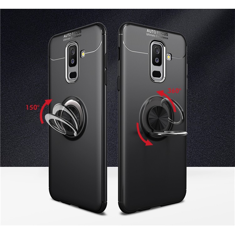 Ốp Lưng Auto Focus Samsung J8/ A6+ Cao Su Bracket Iring (Đen)