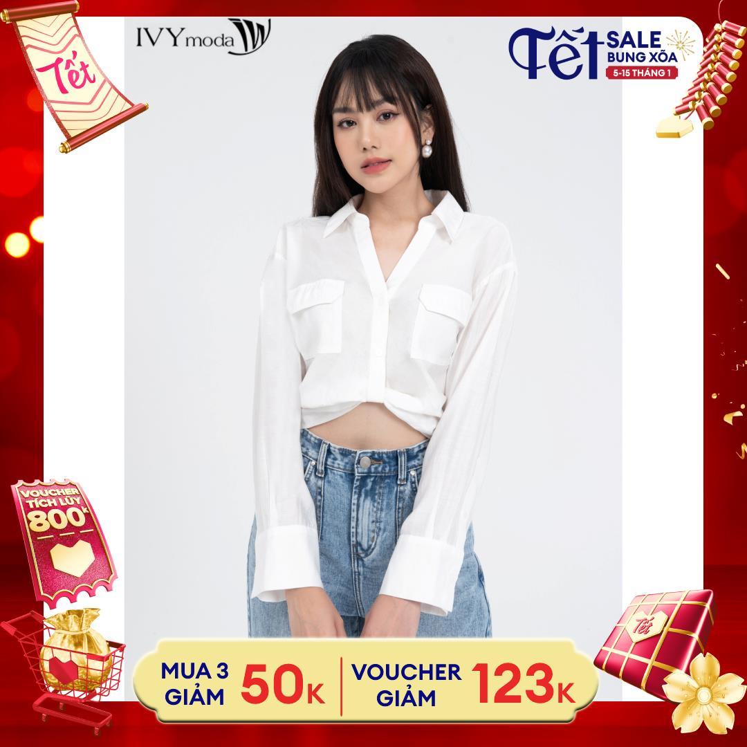 Áo sơ mi croptop kiểu xoắn eo IVY moda MS 17B9461