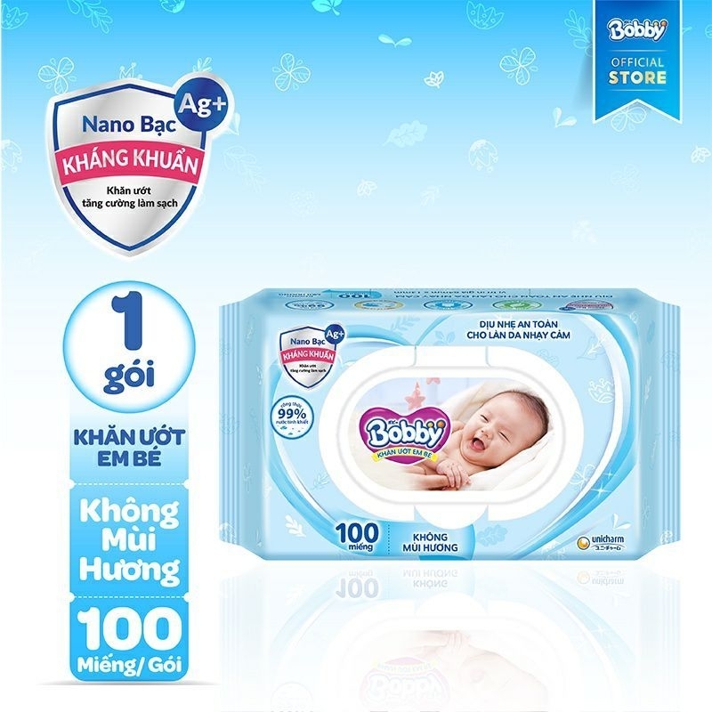 Khăn giấy ướt bobby 100 tờ không mùi