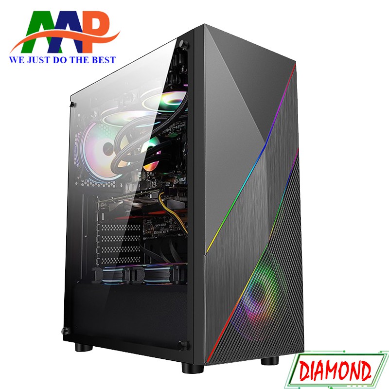 [HCM]CASE AAP DIAMOND GAMING Mặt trước dãy Led RGB (Hông Kính Cường Lực)