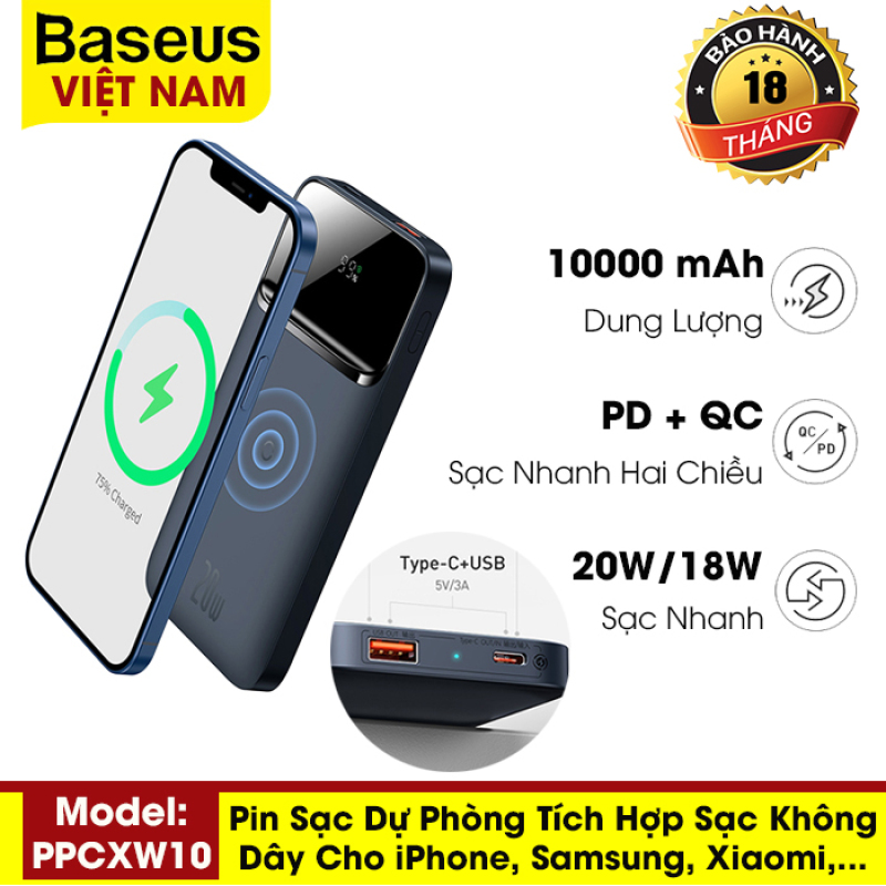 Pin sạc dự phòng Baseus 10000mAh tích hợp sạc không dây từ tính cho iPhone 12, 20W sạc nhanh QC3.0, PD3.0 cho iPhone, Samsung, Xiaomi,... - phân phối chính hãng tại Baseus Việt Nam