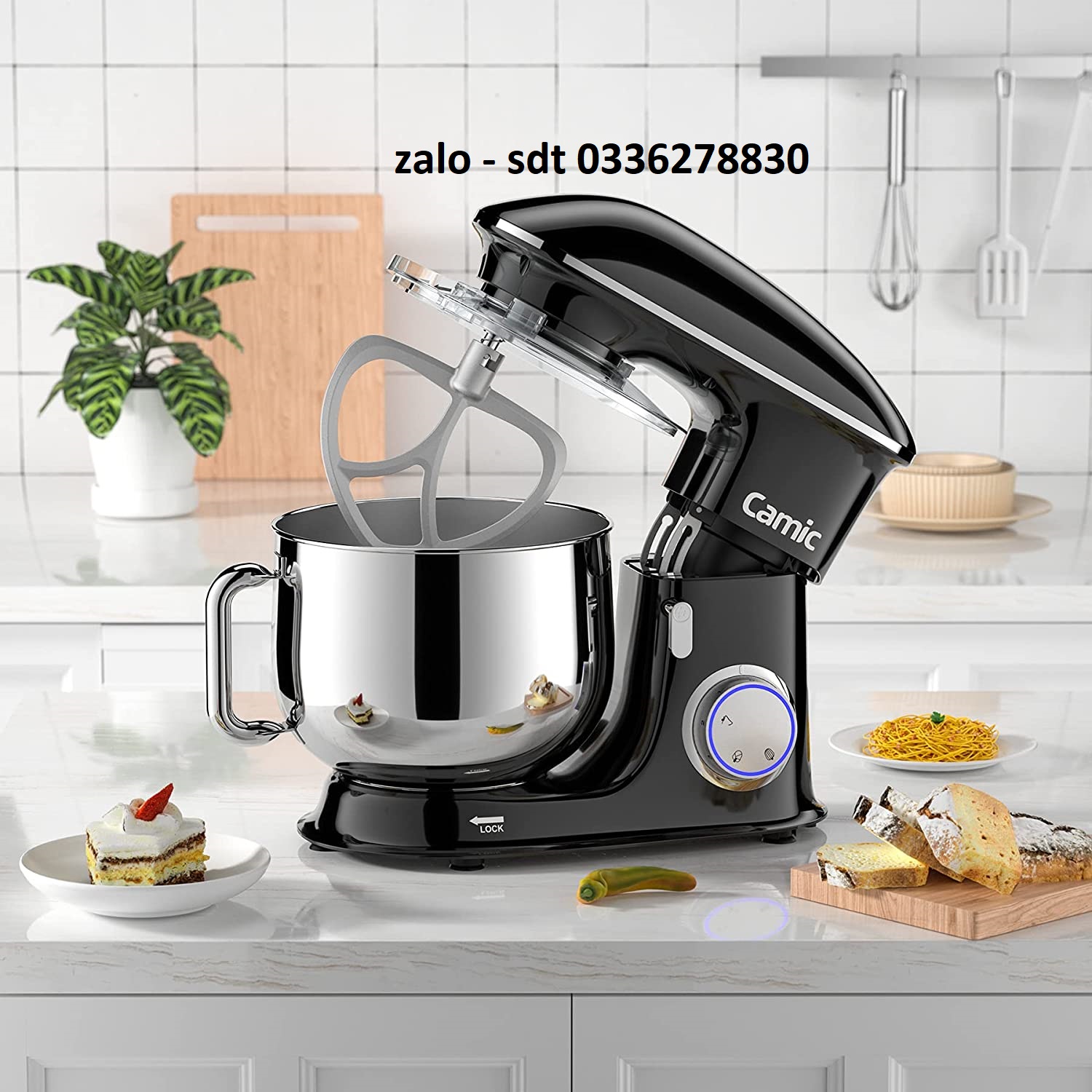 1500W Food Processor Kneading Machine Camic 8L Food Processor Mixer Multifunctional Mixer Low Noise Powerful and Professional 6 Speeds with Pulse Stainless Steel Bowl