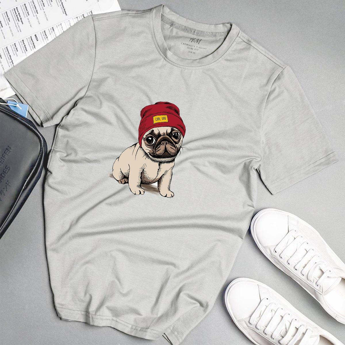 Áo phông nam pug đáng yêu phong cách unisex màu xám