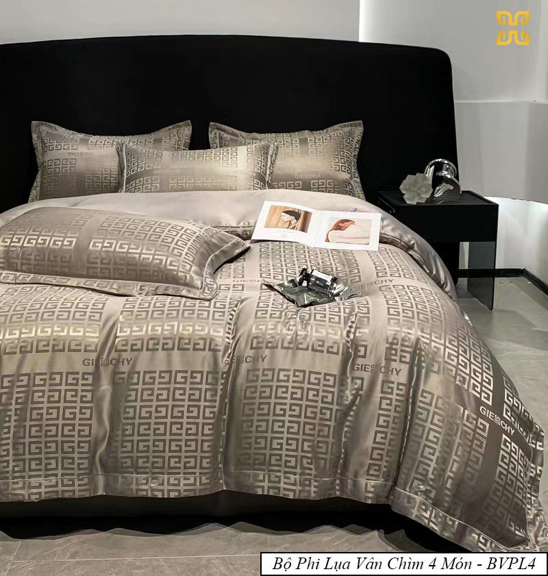(💥GIẢM CỰC RẺ) SET 4 MÓN VỎ CHĂN GA GỐI PHI LỤA VÂN CHÌM TH SIÊU XINH NHẬP KHẨU LOẠI 1