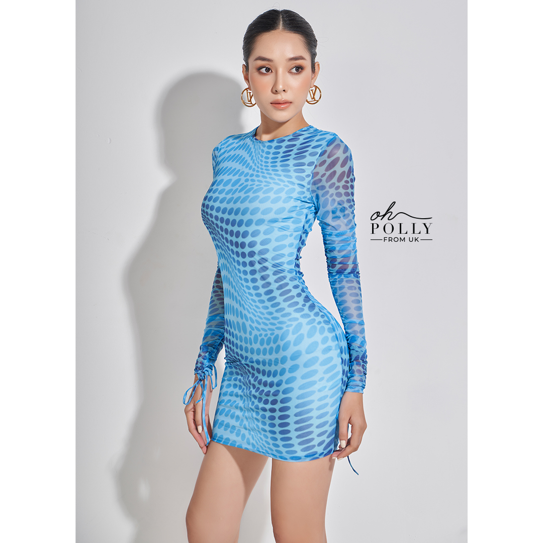 Oh Polly - Đầm nữ lưới tay dài ôm body, dạo phố sexy