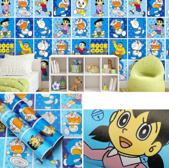 Cuộn 10m decal giấy dán tường trang trí khổ 45cm keo sẵn mẫu đô rê mon xinh