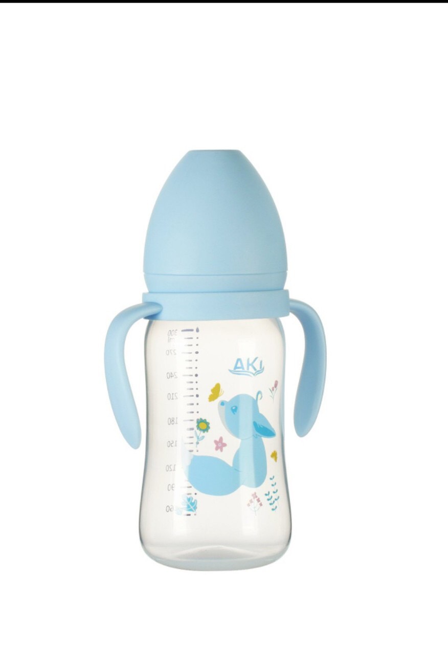 Bình Sữa Cổ Rộng PP AKI 180ml - 240ml - 300ml (tặng kèm núm vú cổ rộng)