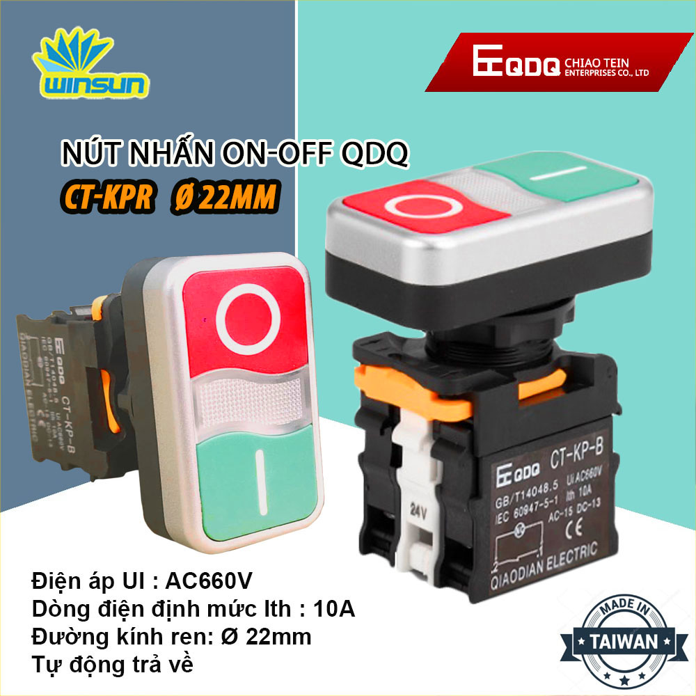 Nút nhấn kép ON-OFF (1NO/1NC) QDQ Phi 22 điện áp 220V