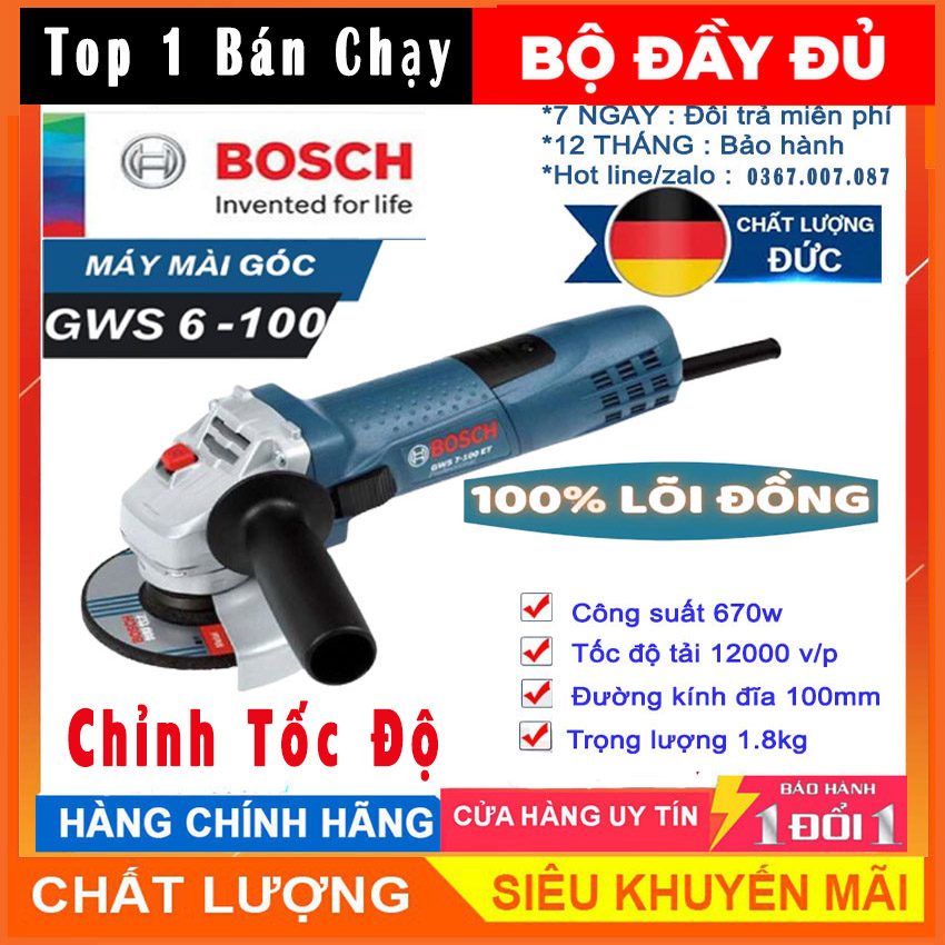[SUPER SALE -GIẢM GIÁ 50% ]  Máy Mài Máy Cắt BOSSCH GWS 6-100 SM - 670W  - Bảo Hành 6 Tháng -Chuyên dùng để mài góc cắt sắt  gỗ  gạch đá trong gia đình hoặc công trình Laz Police