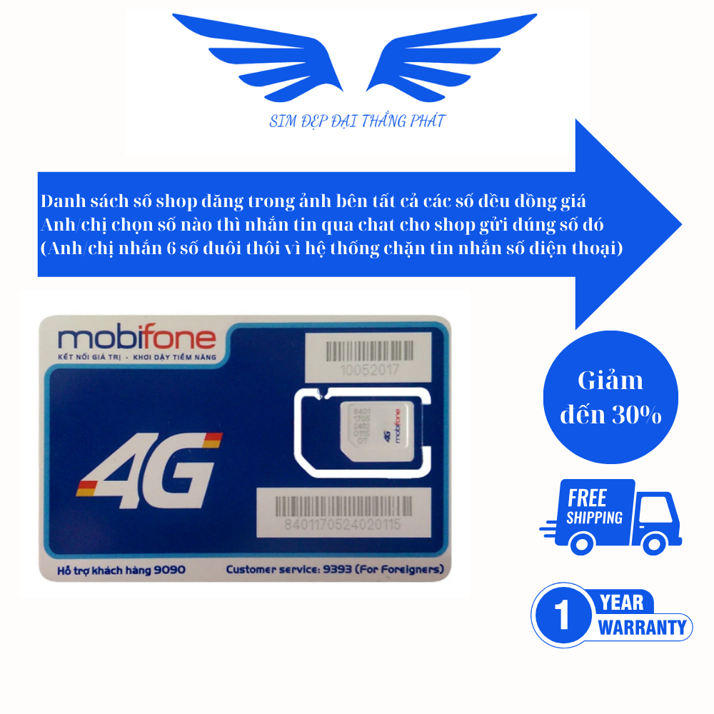 Sim số đẹp Mobifone trả trước đuôi lộc phát, thần tài, tứ quý 8888 sim mới chưa đăng ký chưa kích hoạt