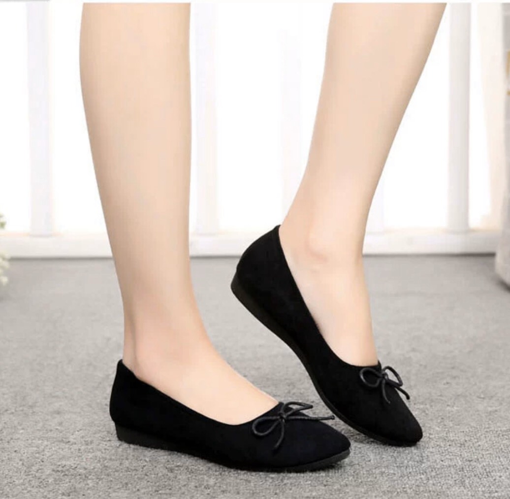 [Hoàn tiền 15%]Giày bệt da lộn đính nơ xinh xắn, BHM