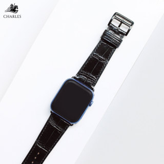 Dây da Charles da Cá Sấu đen cho đồng hồ Apple Watch Series 1 2 3 4 5 6 thumbnail