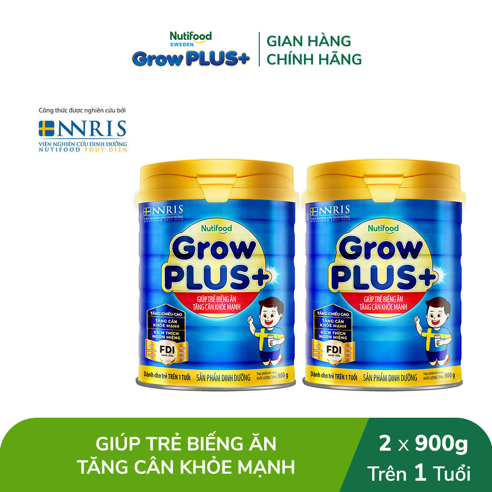 Combo 2 sữa bột GrowPLUS+ Biếng Ăn - Hỗ trợ kích thích ngon miệng, tăng cân khỏe mạnh  (Xanh) (2 lon x 900g)
