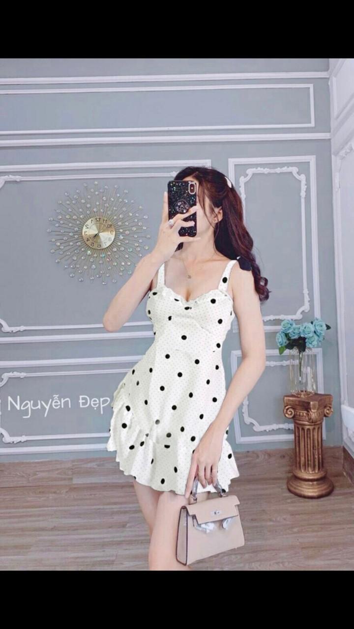 Đầm hai dây chấm bi cực yêu MTSQH50