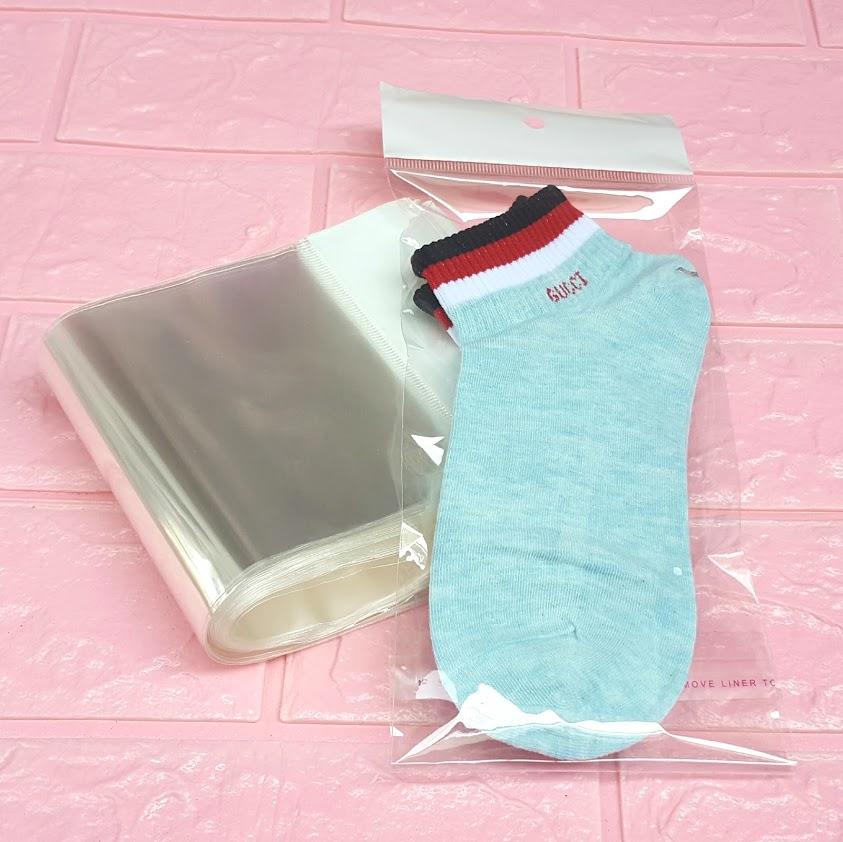 500g Túi Opp dán mép (Treo) 11x24cm (+ 4cm + 4cm) - Túi ni lông băng keo dán miệng - Bao nilon dán miệng