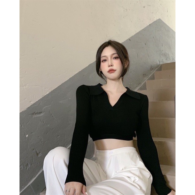 Áo Croptop Cổ bẻ Tay Dài A505499