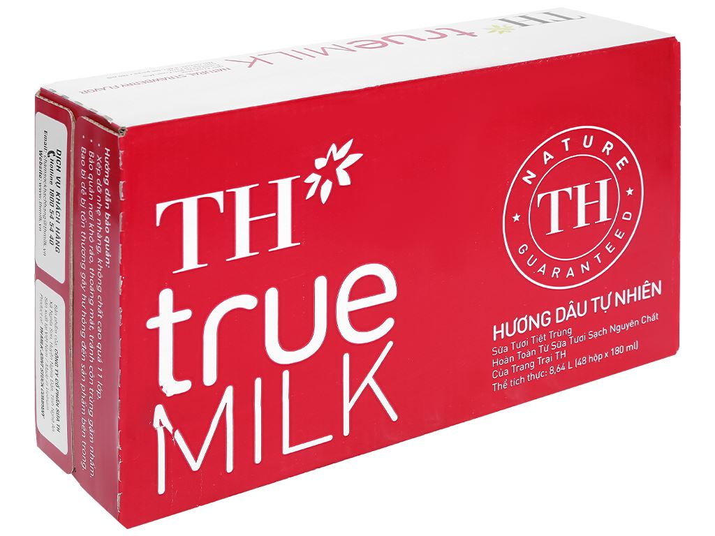 Sữa tươi tiệt trùng hương dâu TH true MILK 180ml - Thùng 48 hộp