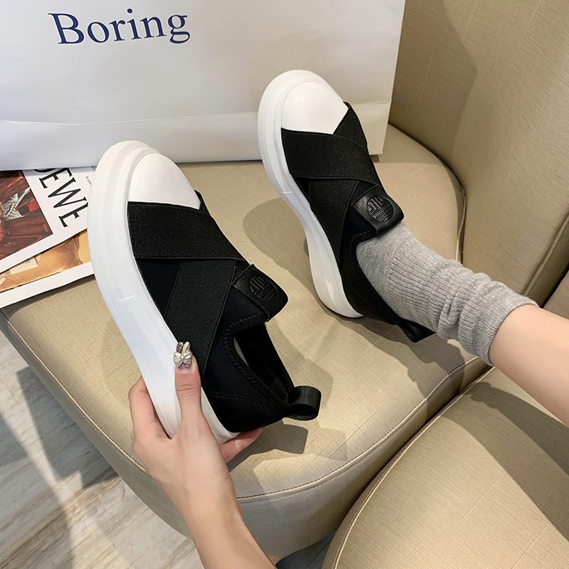 Giày Slipon Nữ đế độn lười vá trắng cực hot