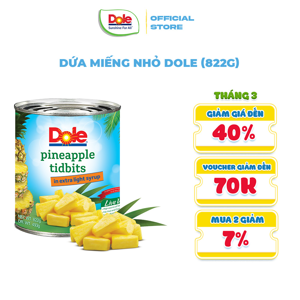 [MUA 2 GIẢM 9%][VOUCHER 50K ĐƠN 209K]Dứa Miếng Nhỏ Dole (822g)