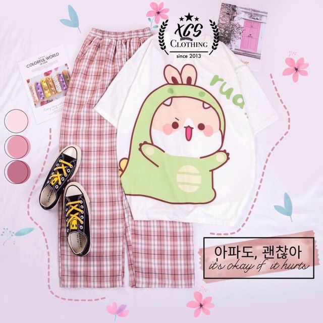 Set áo + quần caro ống suông
