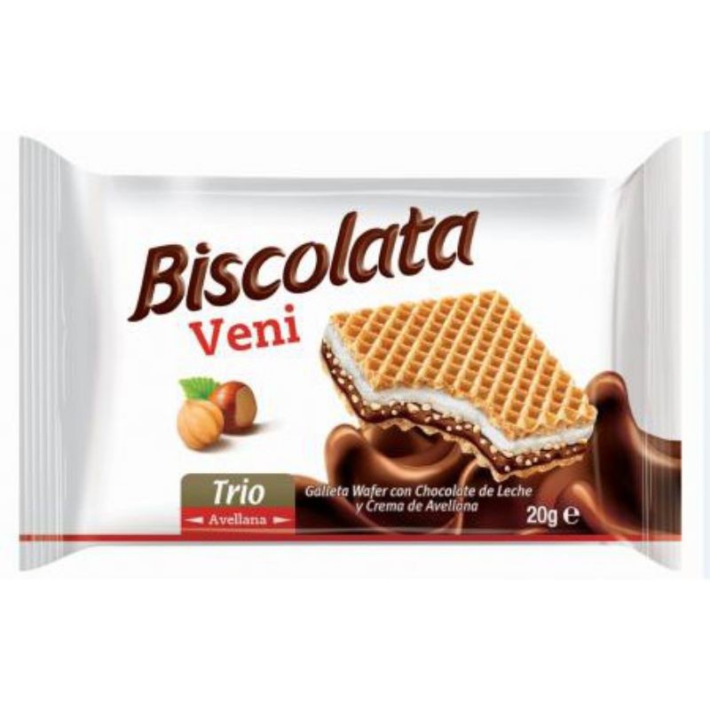 Bánh xốp Biscolata Veni Trio nhân sữa và kem hạt phỉ