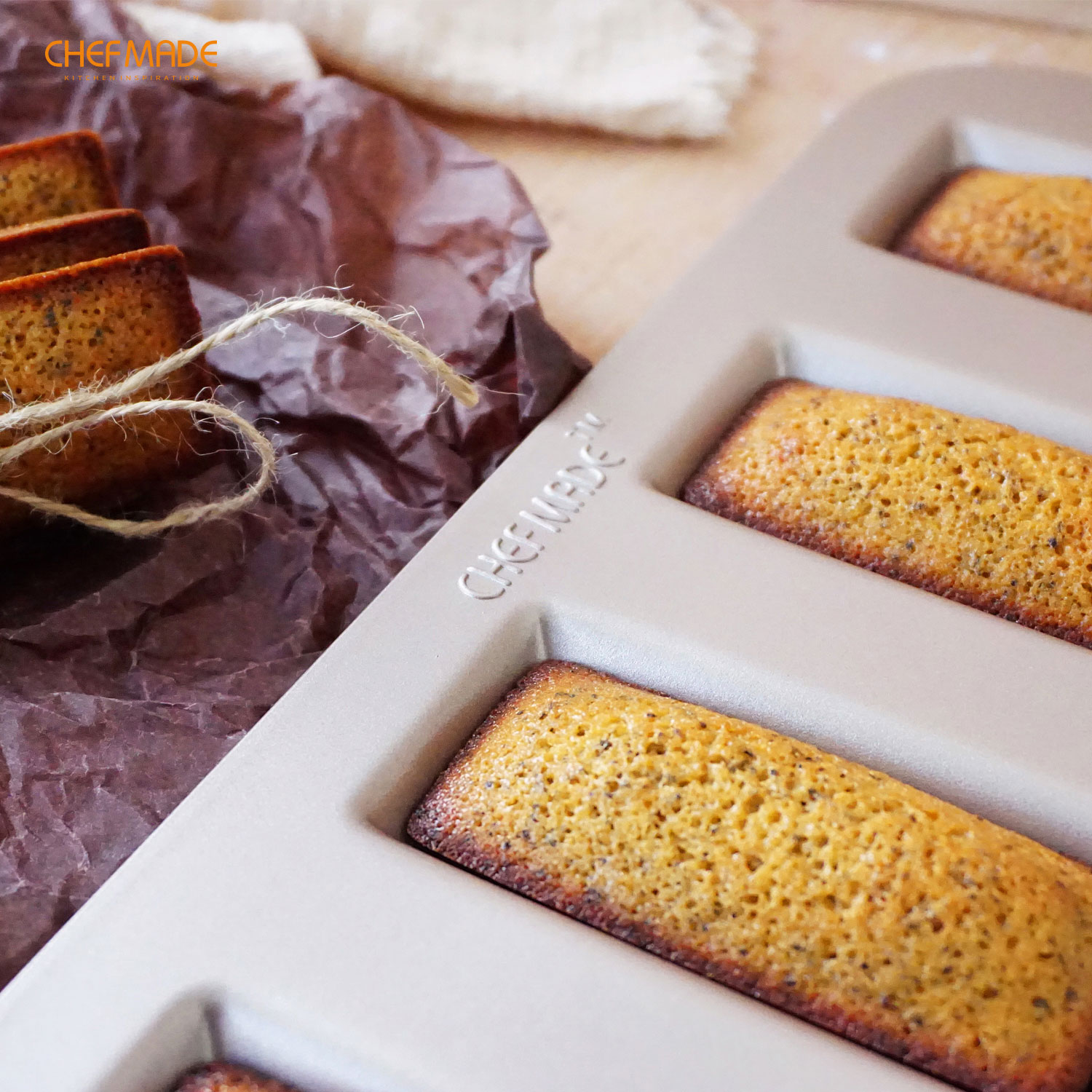CHEFMADE 8 Cup Financier Mold Non-stick Rectangular Financier Cake Mould Gold Ferdinand Snow Cake Mold Cookies Mold WK9324
