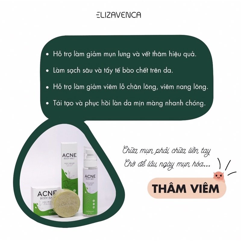 [COMBO] Xà phòng - Serum Làm Sạch, Giảm Mụn Lưng ELIZAVENCA