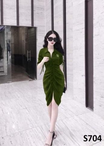 Đầm sơ mi rút dây sang chảnh