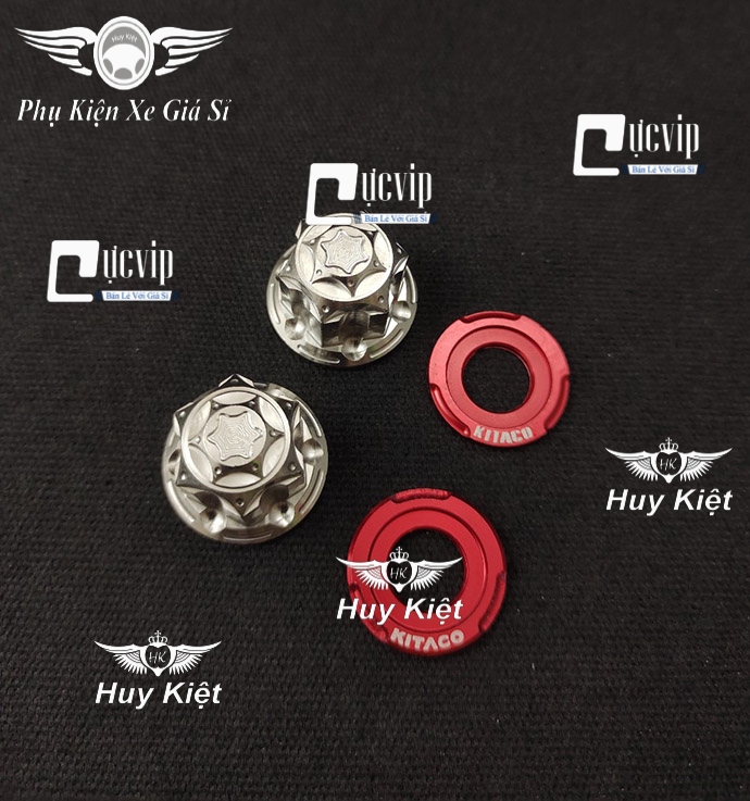 Combo 2 tán salaya inox 304 kèm long đền kitaco gắn cốt bánh xe, cốt phuộc, ốc chân phuộc 10 ly, 12 ly, 14 ly ms5679