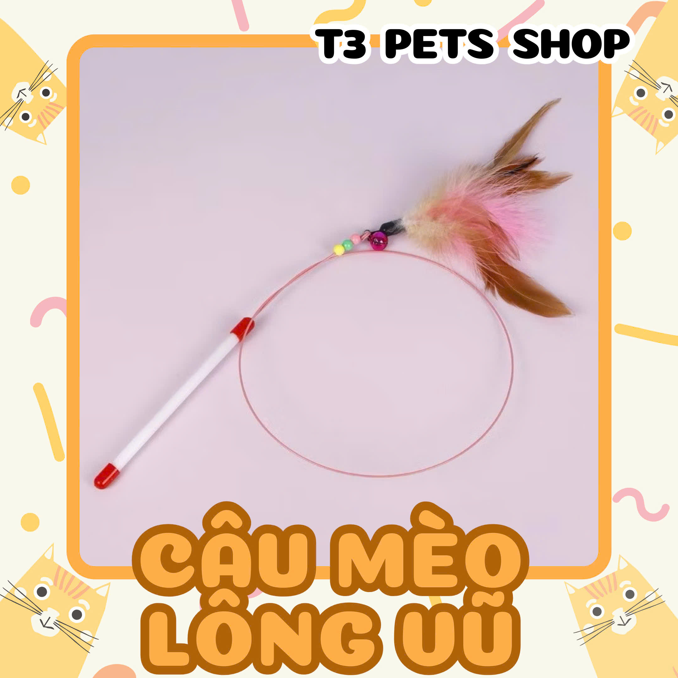 đồ chơi Cây câu mèo dài và lông vũ bằng thép - T3 PETS SHOP