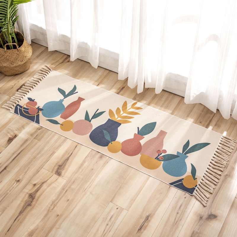 [HCM]Thảm Canvas Trải Sàn Tua Rua Phong Cách Bắc Âu Trải Chân Giường Phòng Khách