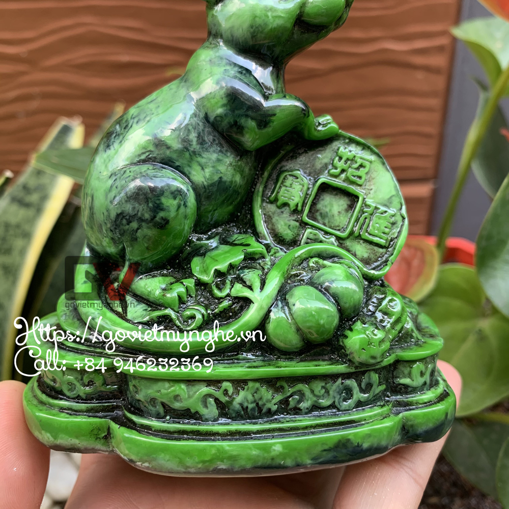 [HCMC] Feng Shui mouse statue-11cm height-composite stone-aqua green