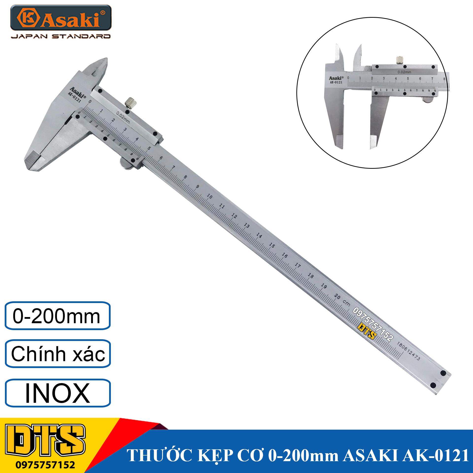 Thước cặp cơ khí Inox 0-200mm Asaki AK-0121, độ chính xác cao (Thước kẹp cơ Asaki)