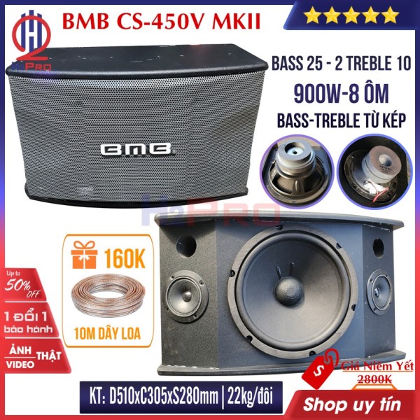 Đôi loa BMB CS-450V MKII H2Pro bass 25-900W-8 ôm-từ kép-mới 100%-bảo hành 12 tháng (2 loa), loa karaoke bmb 450 bass ấm-hát hay-nghe nhạc rất đỉnh (quà 160k 10m dây loa)
