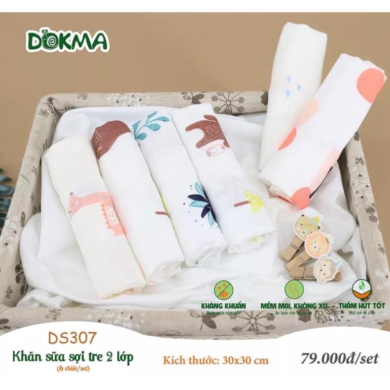 Sét 6 khăn sữa sợi tre Dokma 2 lớp DS307 - KT 30 30cm
