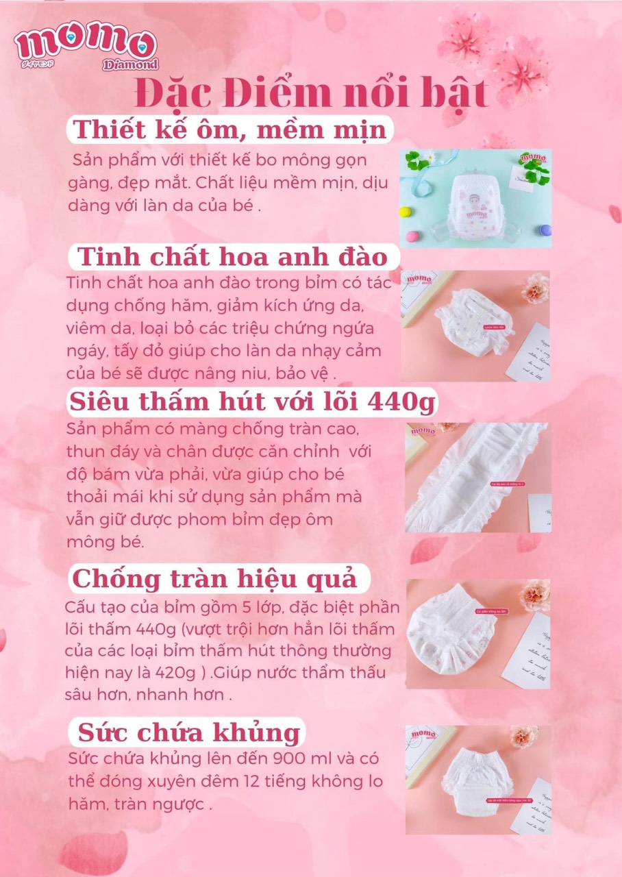 {Mẫu Mới} Miếng dùng thử tã bỉm quần Momo Diamond (hàng tặng kèm khi mua Combo tã / bỉm)
