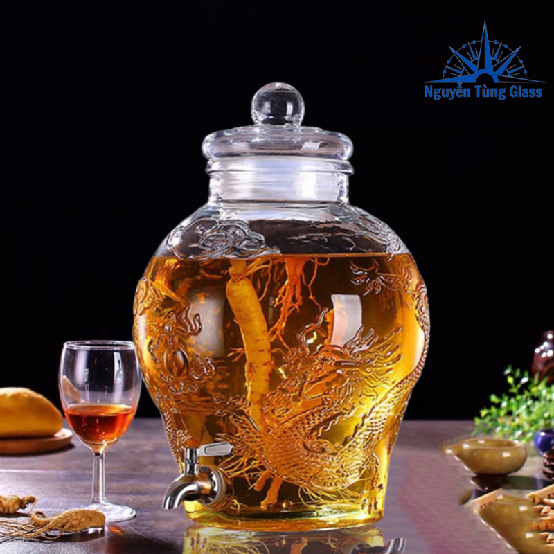 Bình ngâm rượu thuỷ tinh Chum Rồng 8 Lít