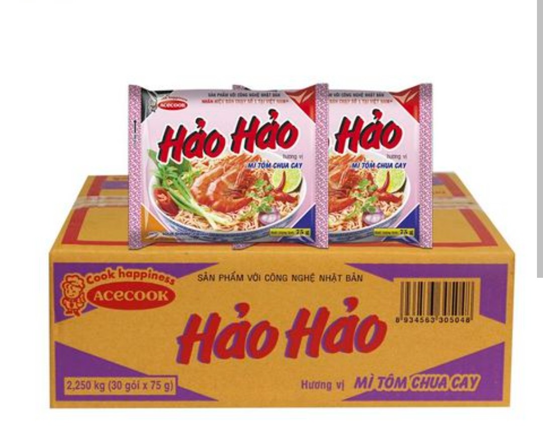 [HCM] Instant Noodles Hao Hao Noodles Spicy and Sour Shrimps Box of 30 Packs (1 pack of 75g)