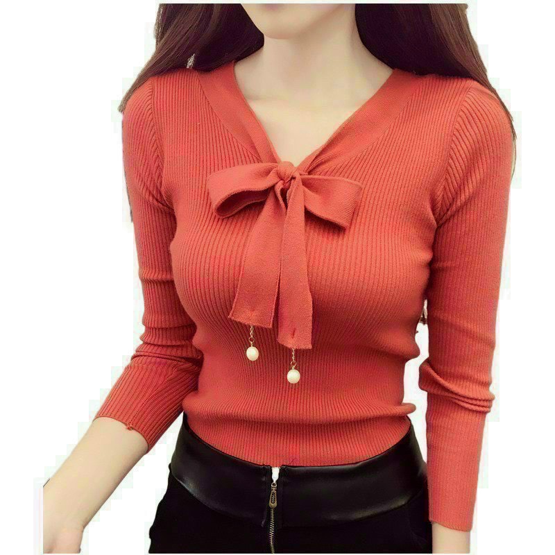 ÁO THUN GÂN CỔ V, THẮT NƠ ĐÍNH HẠT DỄ THƯƠNG