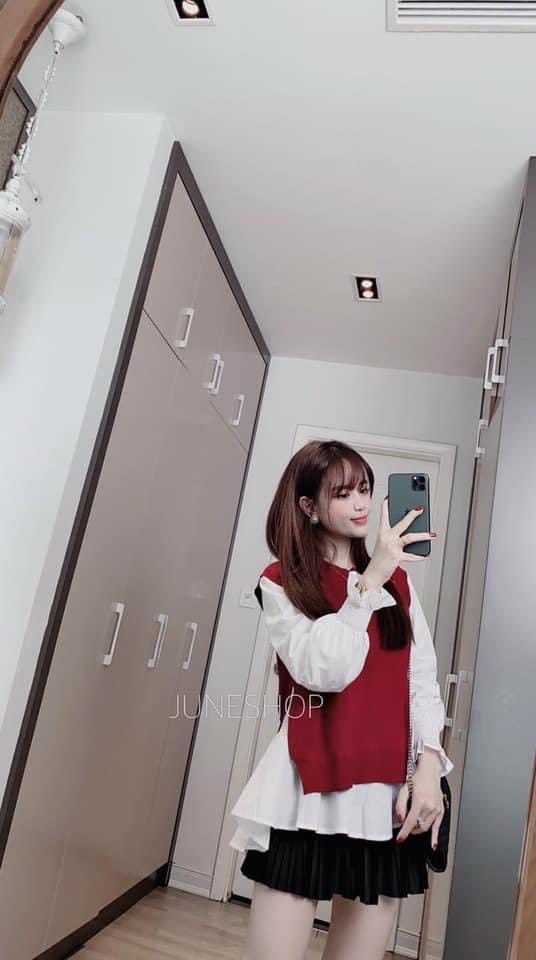 ÁO SƠ MI TRẮNG MIX ÁO GILE ĐỎ